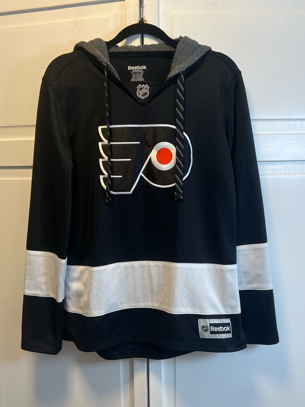 Reebok NHL Women’s Philadelphia Flyers Black Hooded Hockey Pullover Size Small